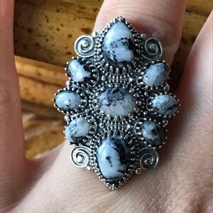 Genuine White Buffalo Sterling Silver Ring Size 7